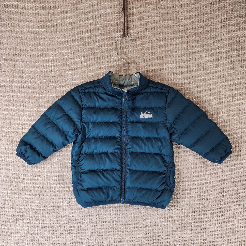 REI Co-op Full Zip Reversible Down Puffer Jacket Baby Size 12mo Teal Green Aqua